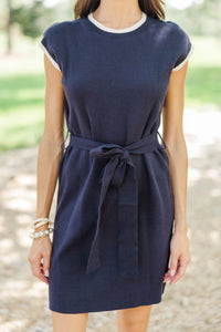 Quiet Luxury Navy Knit Sweater Dress