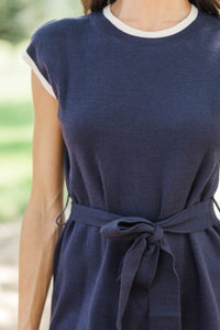 Quiet Luxury Navy Knit Sweater Dress
