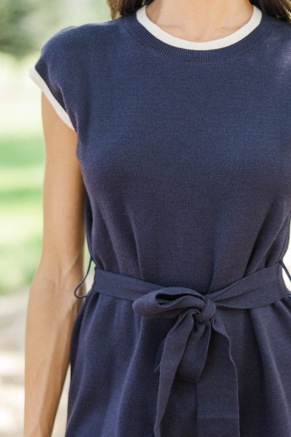 Quiet Luxury Navy Knit Sweater Dress