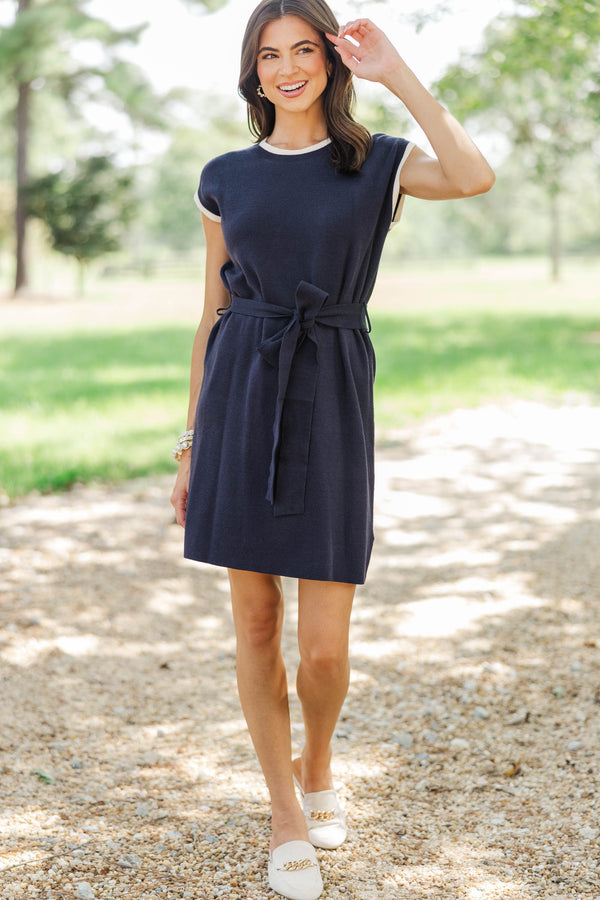 Quiet Luxury Navy Knit Sweater Dress