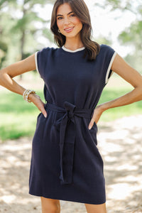 Quiet Luxury Navy Knit Sweater Dress
