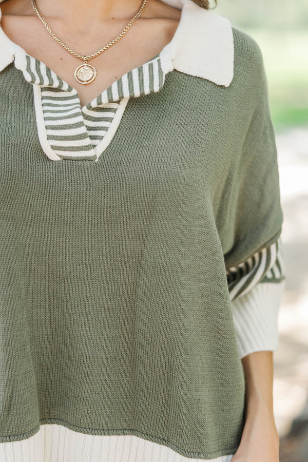 You Get It Olive Striped Sweater Top