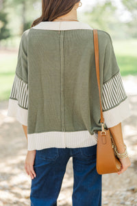 You Get It Olive Striped Sweater Top