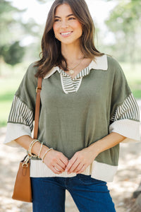 You Get It Olive Striped Sweater Top