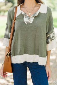 You Get It Olive Striped Sweater Top