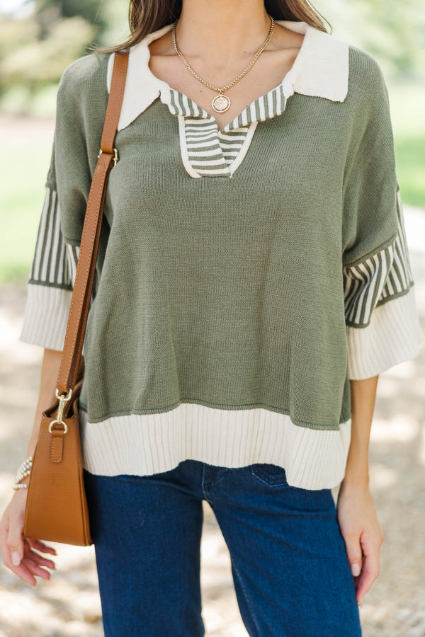 You Get It Olive Striped Sweater Top