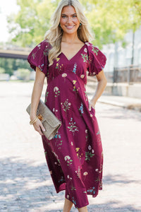 The Prettiest Choice Burgundy Floral Midi Dress