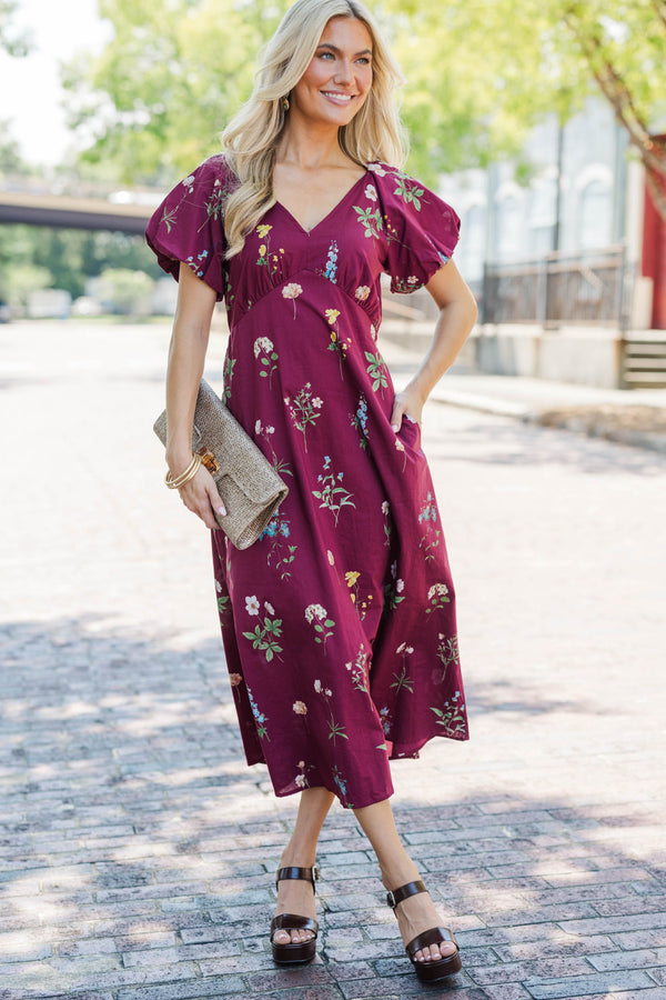 The Prettiest Choice Burgundy Floral Midi Dress
