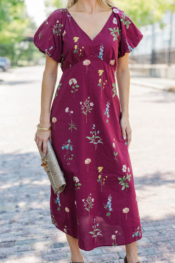 The Prettiest Choice Burgundy Floral Midi Dress