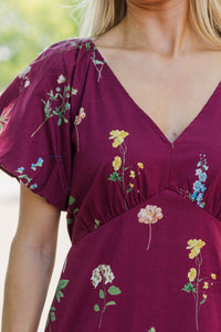 The Prettiest Choice Burgundy Floral Midi Dress
