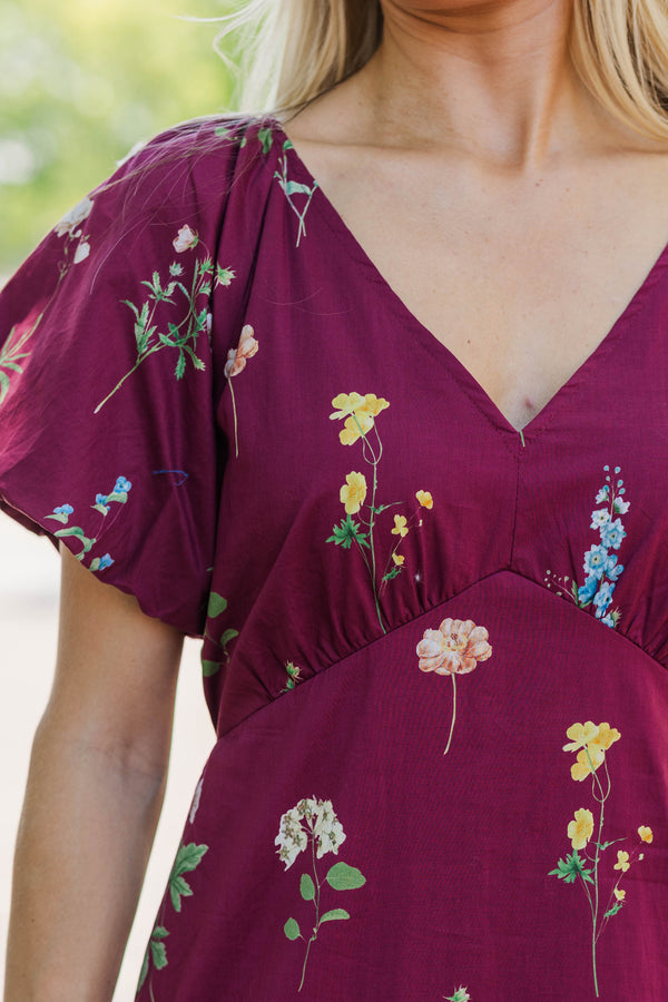 The Prettiest Choice Burgundy Floral Midi Dress