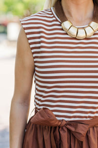 So Put Together Brown Striped Midi Dress