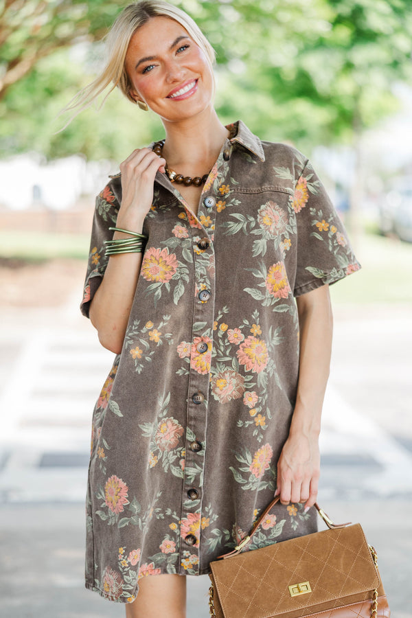 Country Weekend Brown Floral Dress