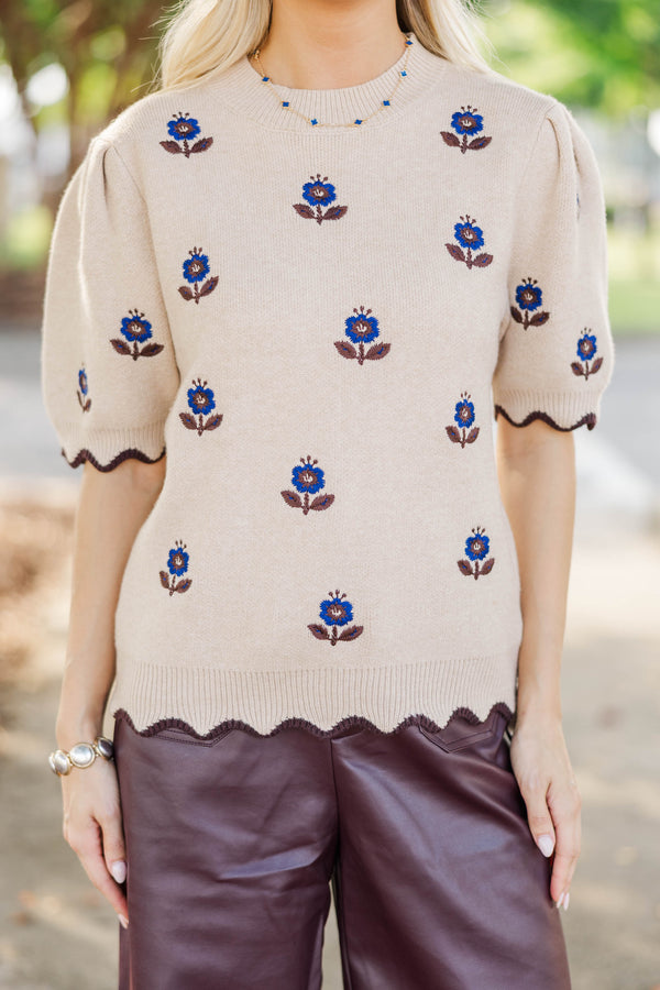 Cozy Company Taupe Embroidered Sweater