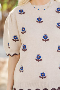 Cozy Company Taupe Embroidered Sweater