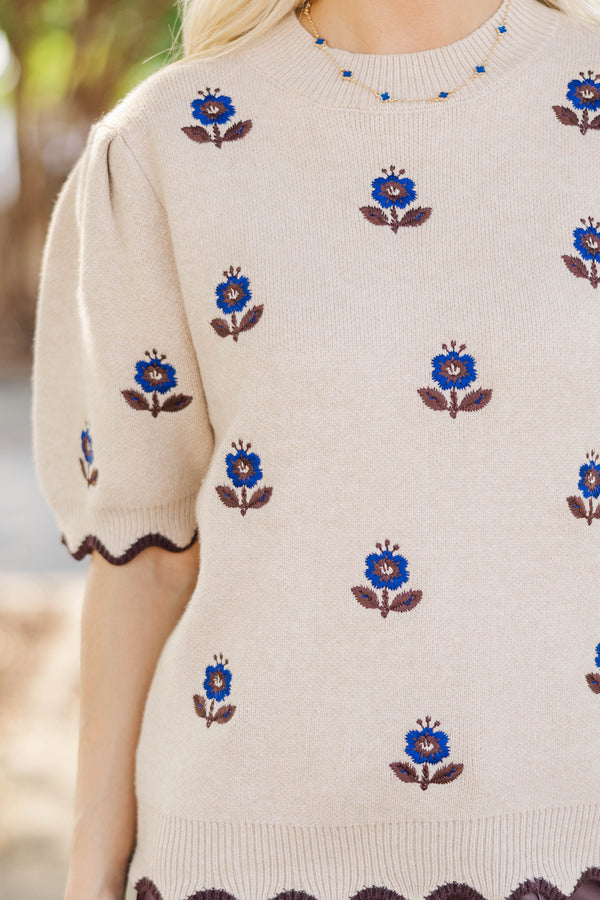 Cozy Company Taupe Embroidered Sweater