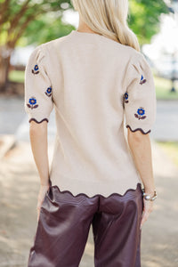 Cozy Company Taupe Embroidered Sweater