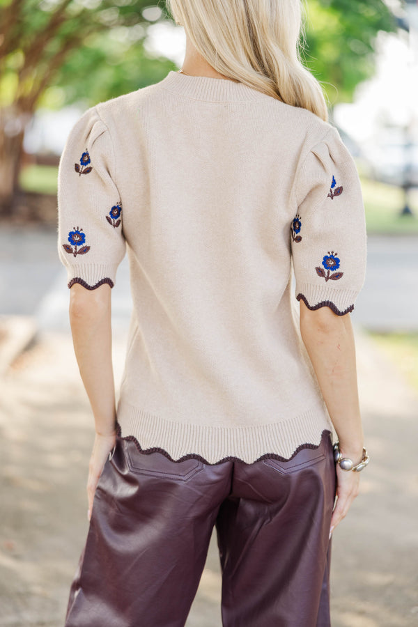 Cozy Company Taupe Embroidered Sweater