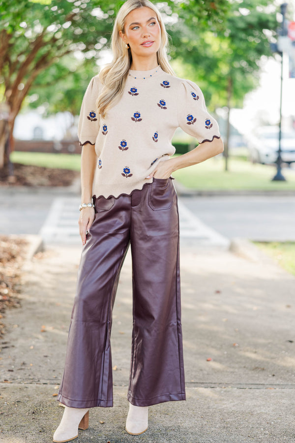 Cozy Company Taupe Embroidered Sweater
