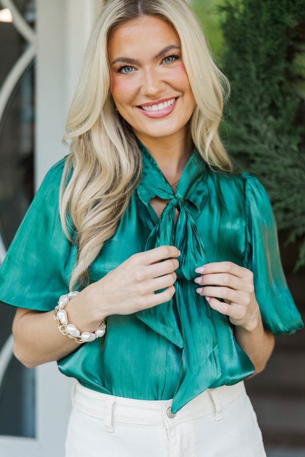 Festive Glow Green Tie Neck Blouse