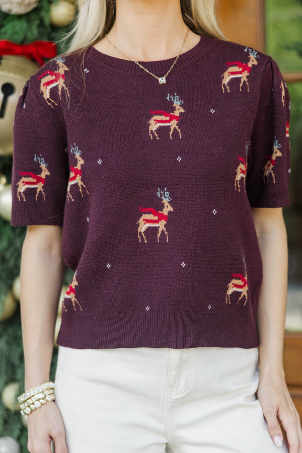 Christmas Chronicle Burgundy Reindeer Sweater