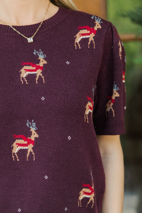 Christmas Chronicle Burgundy Reindeer Sweater