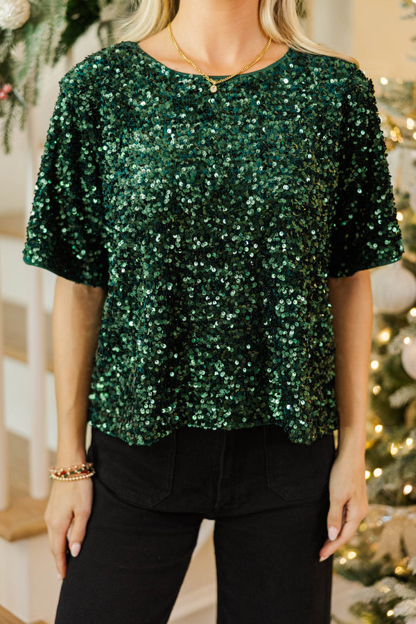 Hidden Jewel Emerald Sequin Blouse