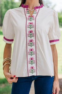 Easy Afternoon Cream Embroidered Blouse