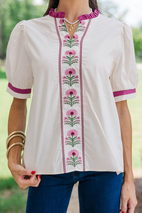 Easy Afternoon Cream Embroidered Blouse