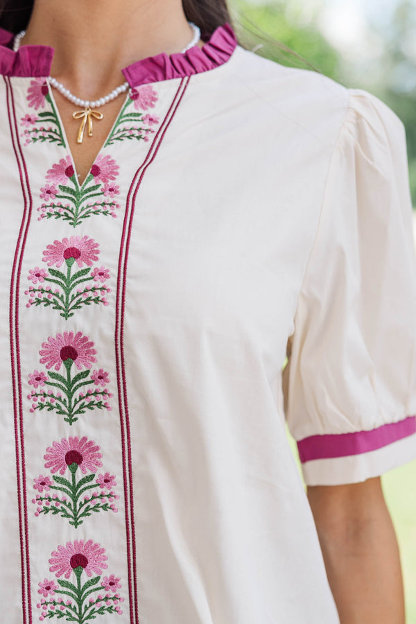 Easy Afternoon Cream Embroidered Blouse