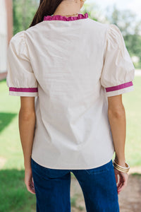 Easy Afternoon Cream Embroidered Blouse