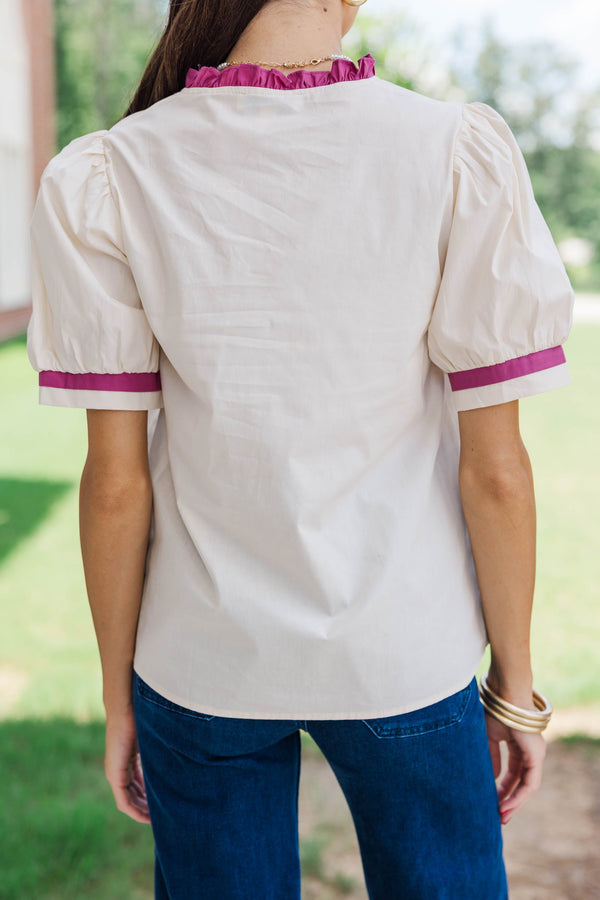 Easy Afternoon Cream Embroidered Blouse