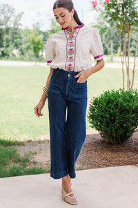 Easy Afternoon Cream Embroidered Blouse