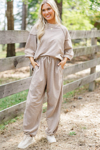 Just The Right One Taupe Striped Top