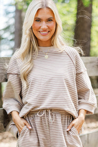 Just The Right One Taupe Striped Top