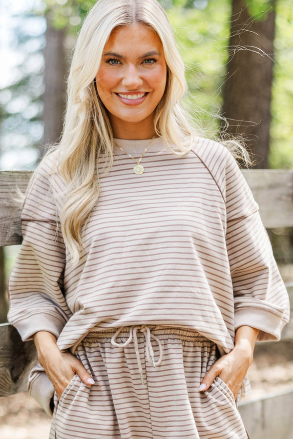 Just The Right One Taupe Striped Top
