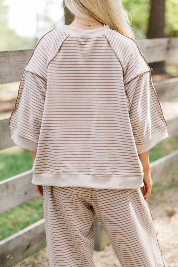 Just The Right One Taupe Striped Top