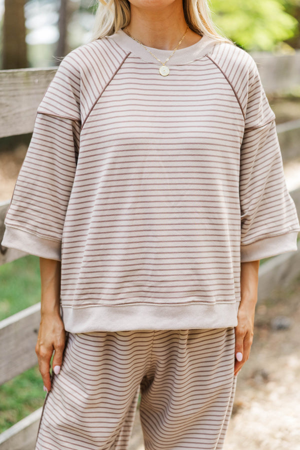 Just The Right One Taupe Striped Top