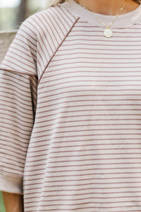 Just The Right One Taupe Striped Top