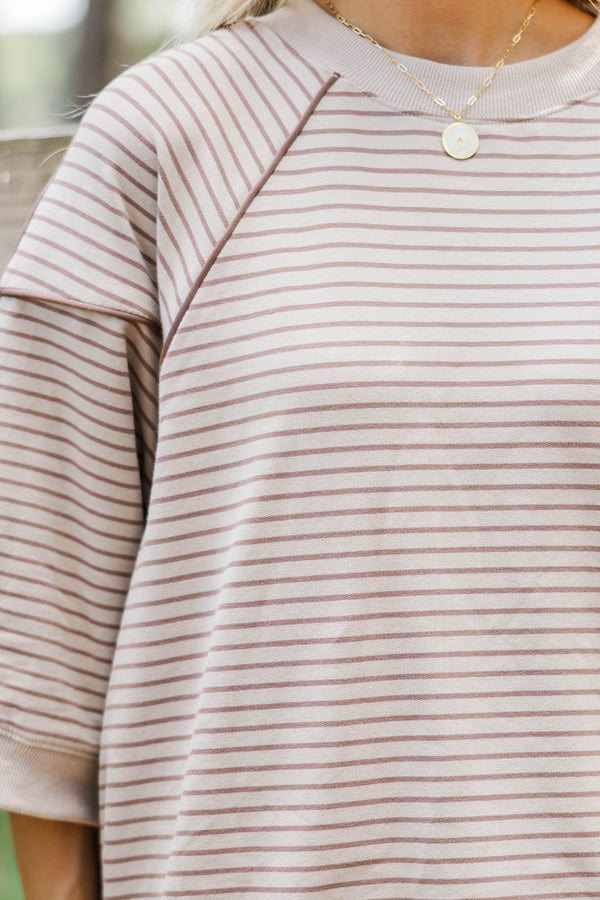 Just The Right One Taupe Striped Top