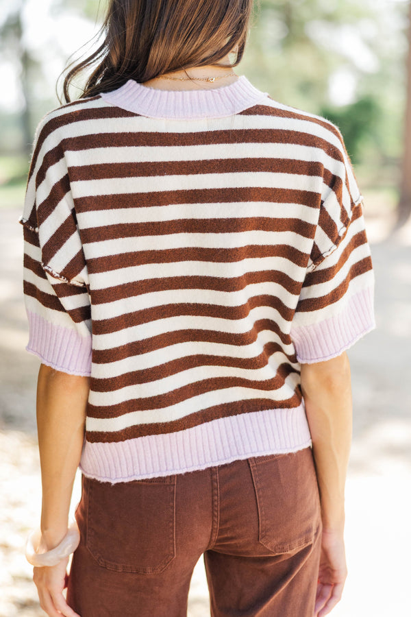 Made With Love Brown & Pink Striped Sweater