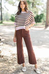 Made With Love Brown & Pink Striped Sweater