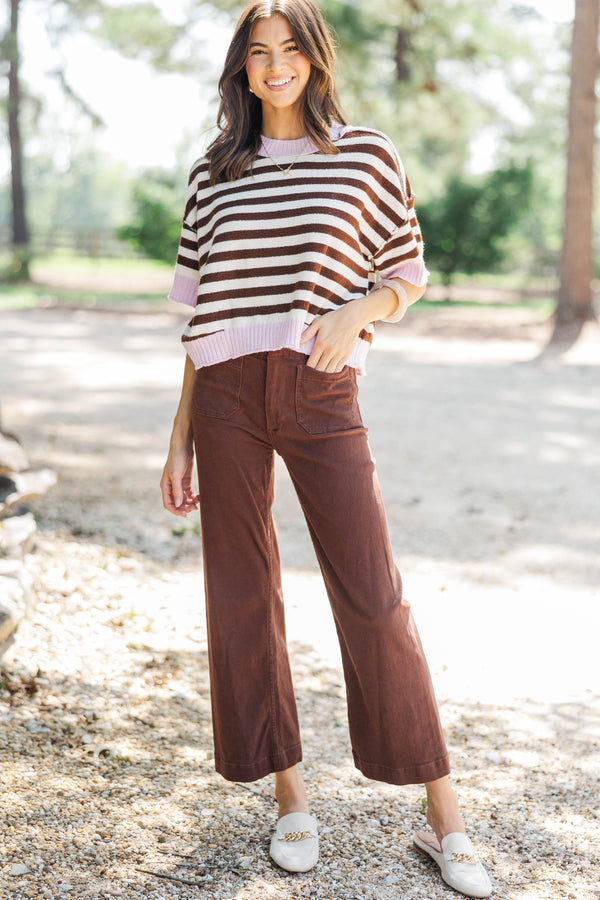 Made With Love Brown & Pink Striped Sweater