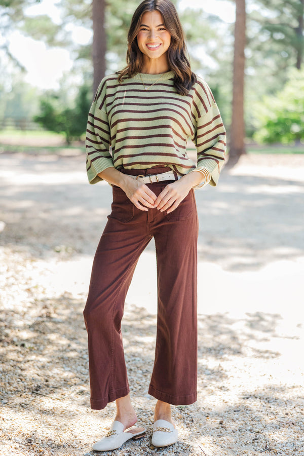Everyday Comfort Green & Brown Striped Sweater