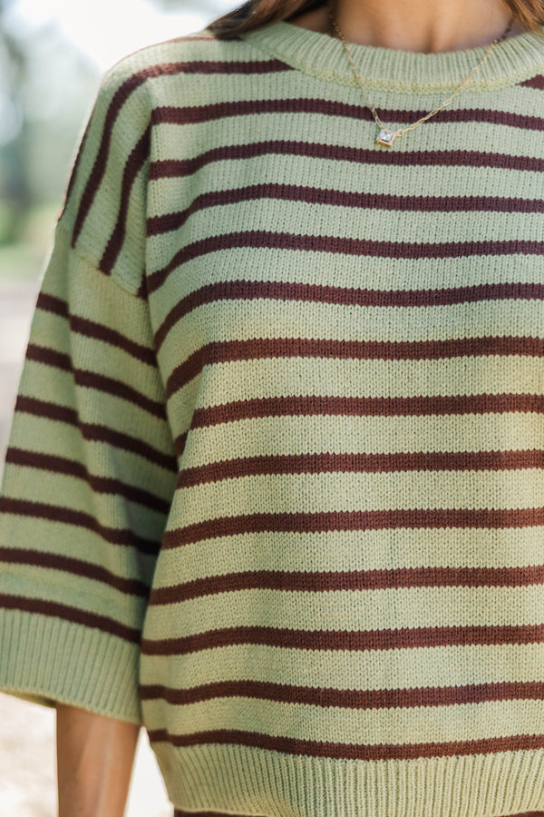 Everyday Comfort Green & Brown Striped Sweater