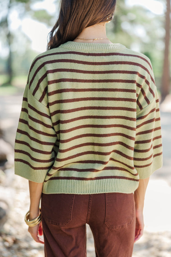 Everyday Comfort Green & Brown Striped Sweater
