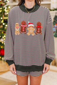 Cookie Exchange Olive Striped Gingerbread Sweatshirt & Shorts Set