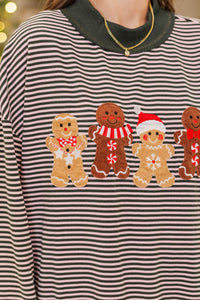 Cookie Exchange Olive Striped Gingerbread Sweatshirt & Shorts Set