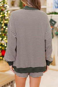 Cookie Exchange Olive Striped Gingerbread Sweatshirt & Shorts Set
