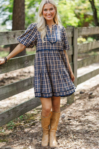 Autumn After Dark Navy Plaid Dress